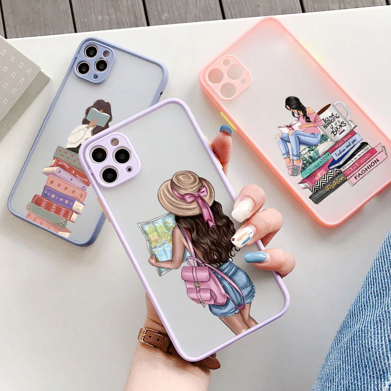 Read Book Coffee Girl Phone Case Cute cover for iphone X XS XR 16 15 13 14 12 11 Pro Max Mini 7 8 14 Plus SE2 Shockproof Cover