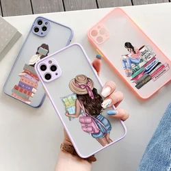 Read Book Coffee Girl Phone Case Cute cover for iphone X XS XR 17 16 15 13 14 12 11 Pro Max Mini 16 15 14 Plus Shockproof Cover
