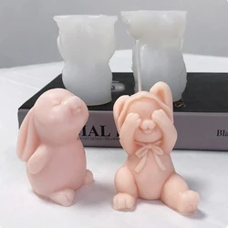 Squeezing Rabbit Silicone Candle Mold, 3D Animal Crafts, Resin Gypsum Soap Mold, DIY Chocolate Ice Block Baking Tool, Home Gift