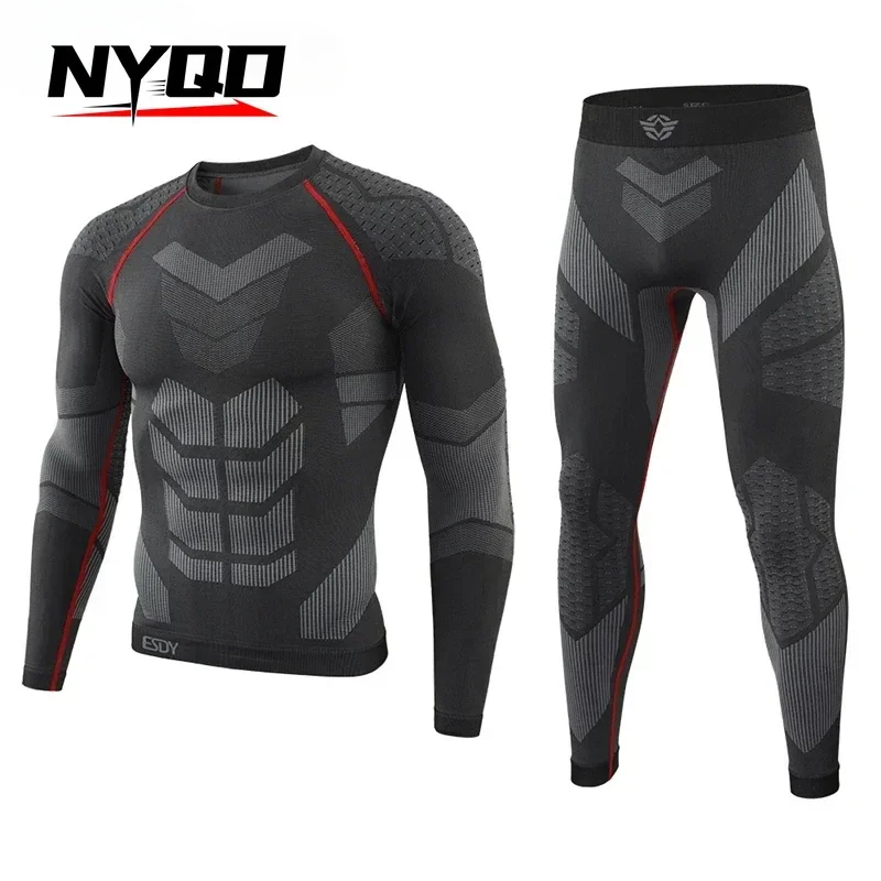 Ropa interior funcional sin costuras para hombre, traje deportivo de secado rápido para ciclismo, esquí y Fitness, Otoño e Invierno