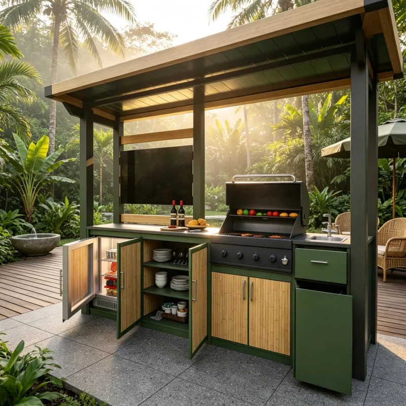 Villa Outdoor Kitchen BBQ Island Stainless Steel With Granite Countertop Sink For Garden Patio Deck Customized