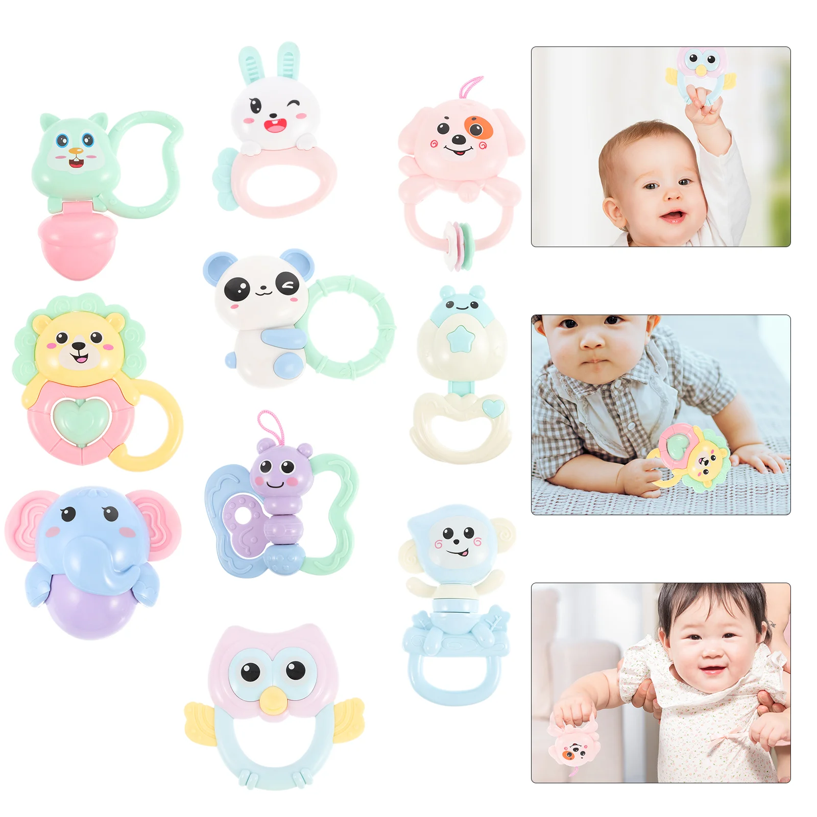 

10 Pcs Rattle Teether Toys Baby Self-Soothing Teething Toddler Childrens Kids Early Educational Infant