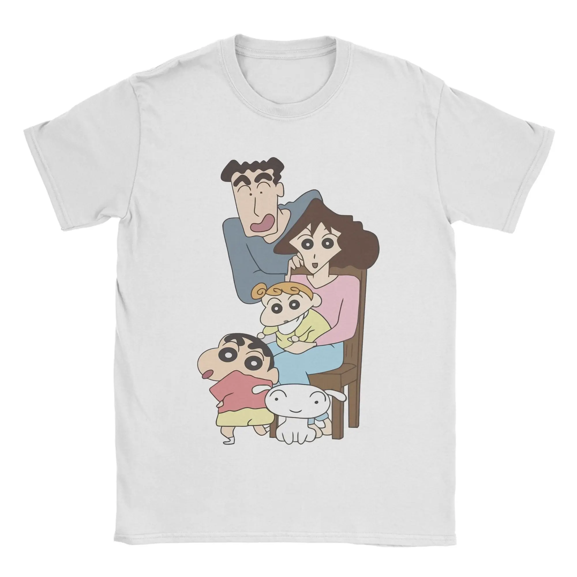 Anime Happy Family T-Shirts for Men Women Crayon Shin-chan Crazy 100% Cotton Tees Crewneck Short Sleeve T Shirt New Arrival Tops