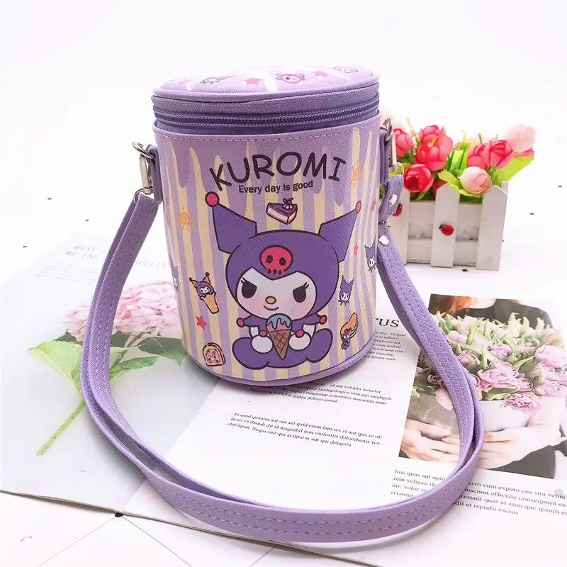 Sanrio kuromi girl's soft-hearted, cute, fashionable, versatile, casual, cartoon carry-on shoulder cross-body cylindrical bag