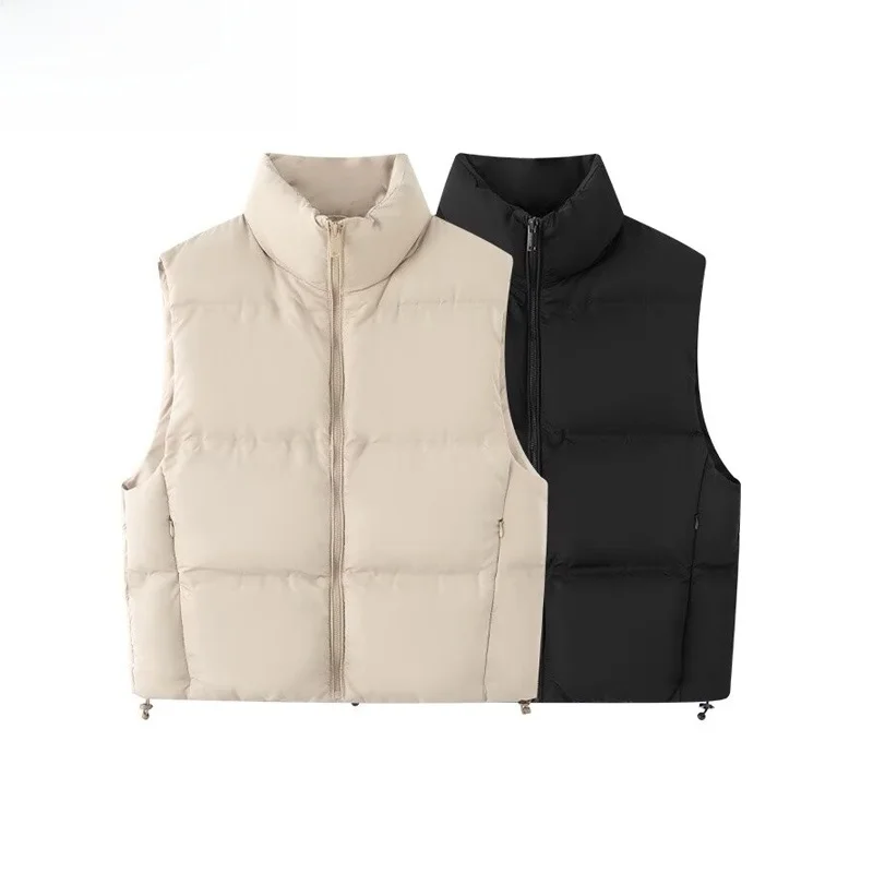 ZBZR Autumn New Women's Faion Windproof Multi-color Cotton Vest Warm No-sve Stand Collar Polyester Fiber Tank Top