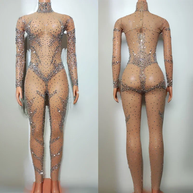 Combinaison Sexy avec Strass pour Femme, Vêtements de Pôle brev, Tenues de Scène, Rave, Halloween, Boîte de Nuit, Dj Ds G, Costume de Danseuse Triblockchain