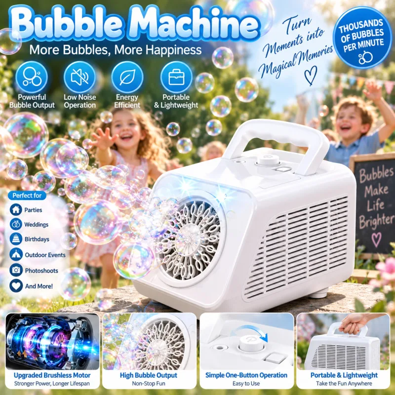 Portable Automatic Electric Bubble Maker, Handheld LED Light Bubble Blower, Outdoor Wedding Party Birthday, Birthday Gift Kids