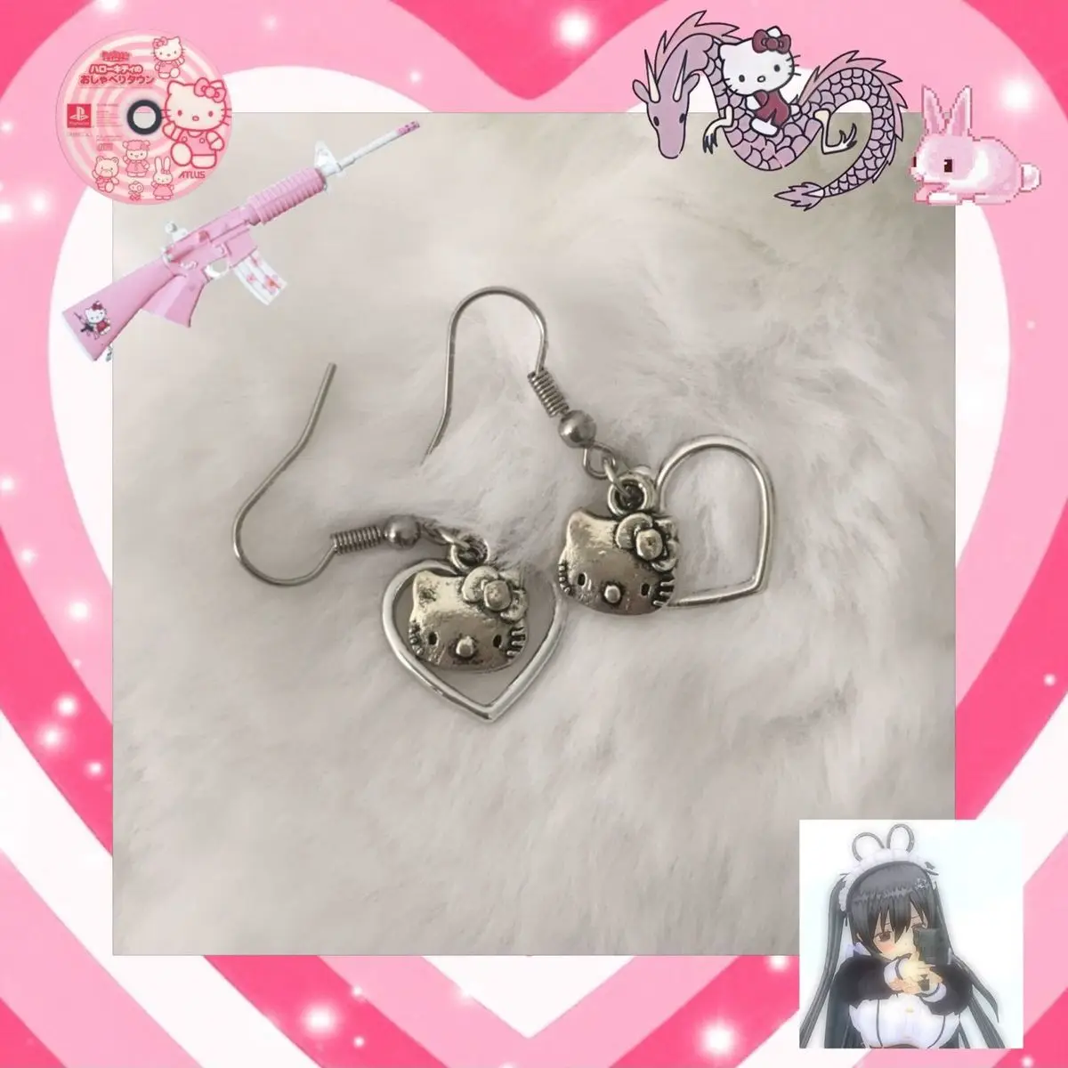 

Kawaii Cute Cartoon KT Cat Dangle Earrings forGirl Women Heart Shape Kitty Earrings for BestFriends Jewelry Gift