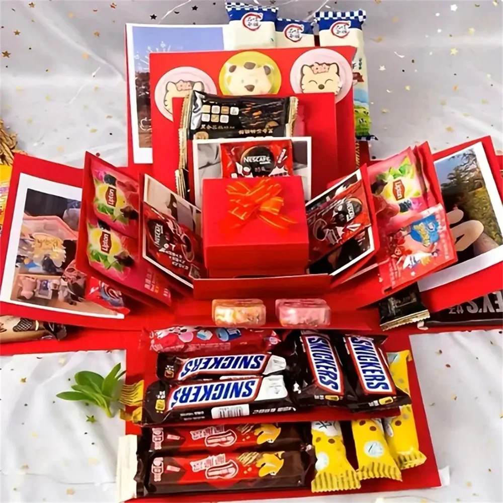 Explosions-Geschenkbox mit Deckel, DIY-Überraschungsbox für Geburtstag, Hochzeit, Vorschlag, Partybevorzugung, Fotoalbum, mehrere Komponenten, Pop-Up-Geschenk S