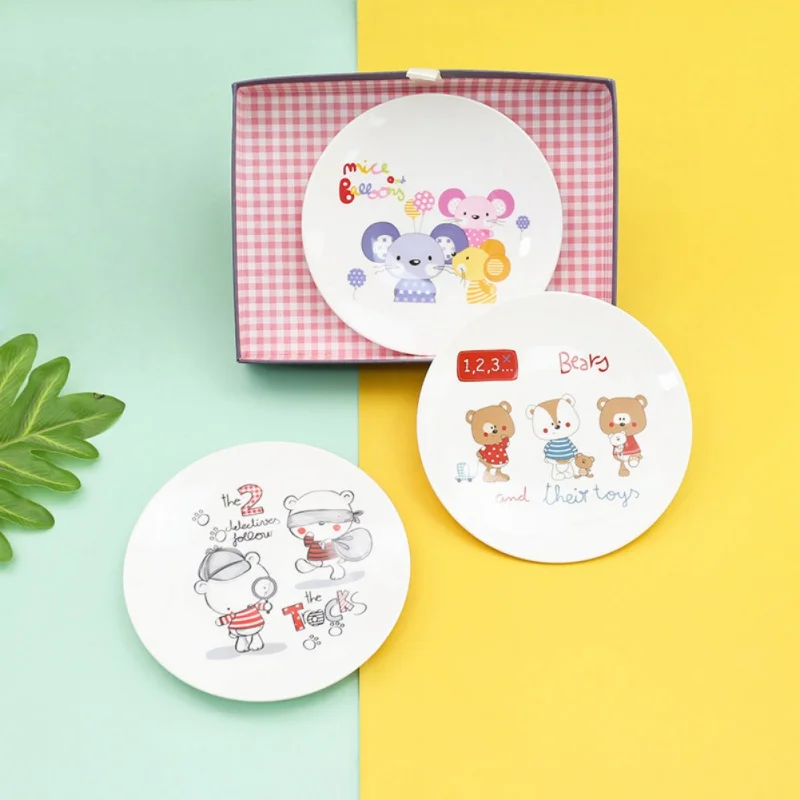 Cute Animal Printed Dinner Plates Japanese Style Hand-painted Plastic Dishes Children Tableware Sauce Dish Dessert Serving Tray