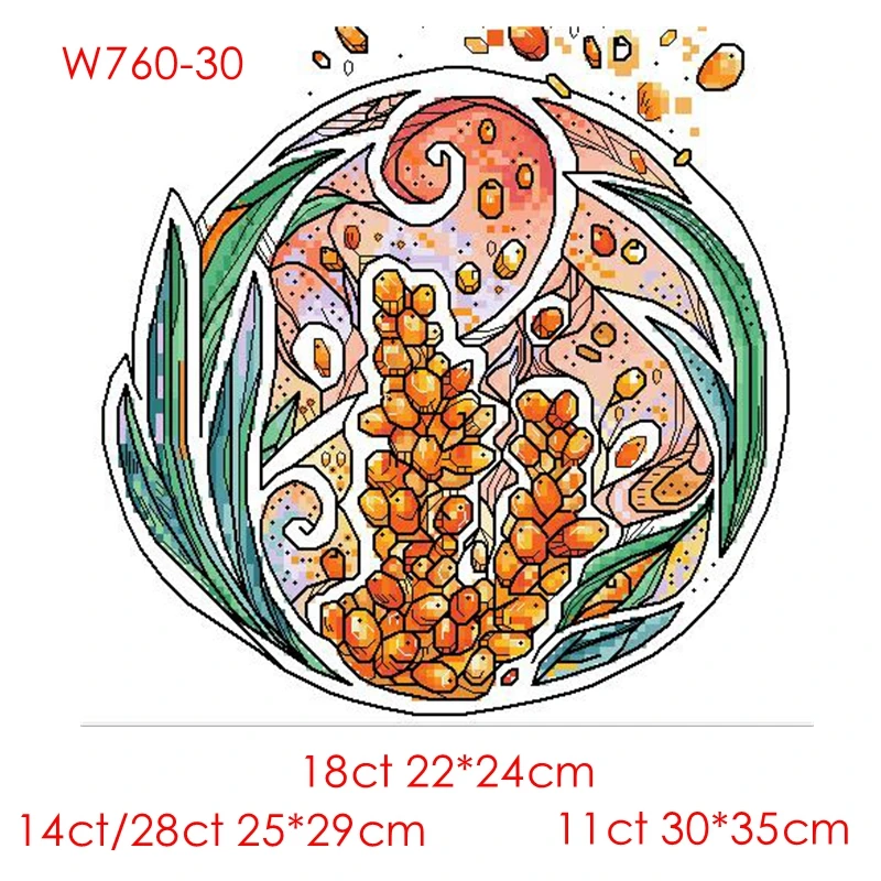 Cross Stitch Kit Round Plant Sea buckthorn 28ct 18ct 14ct 11 Custom Printed Fabric hand Embroidery Material Kit