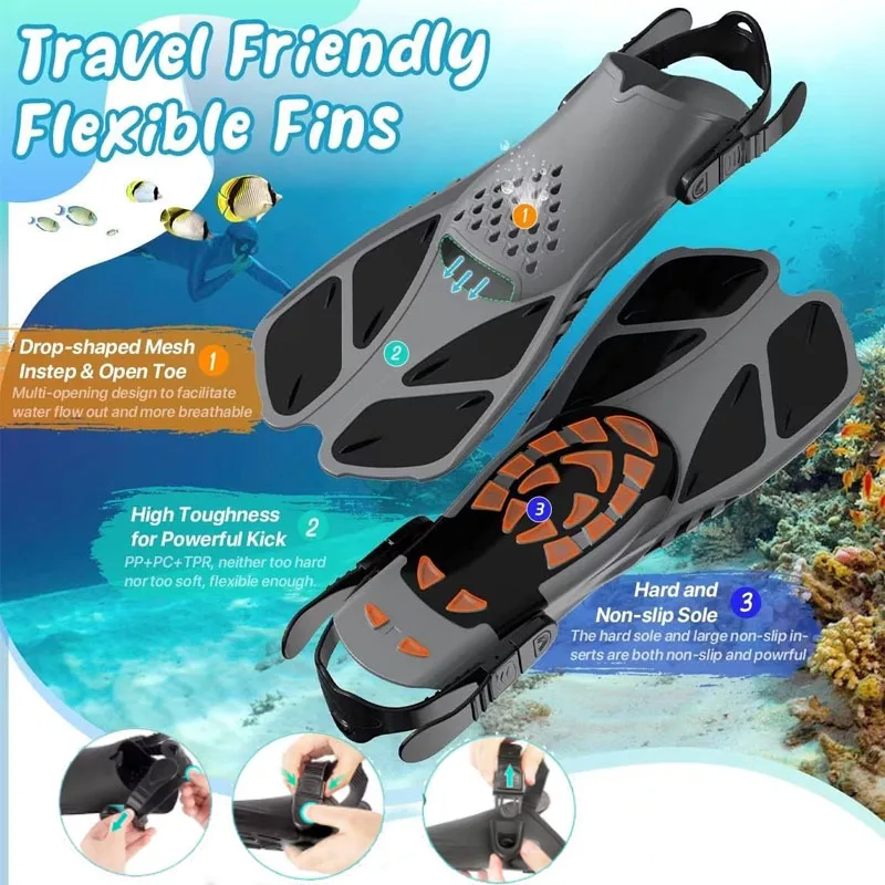 Snorkel set, diving mask, three treasures of snorkeling, high Jing diving goggles, breathing tube, flippers set