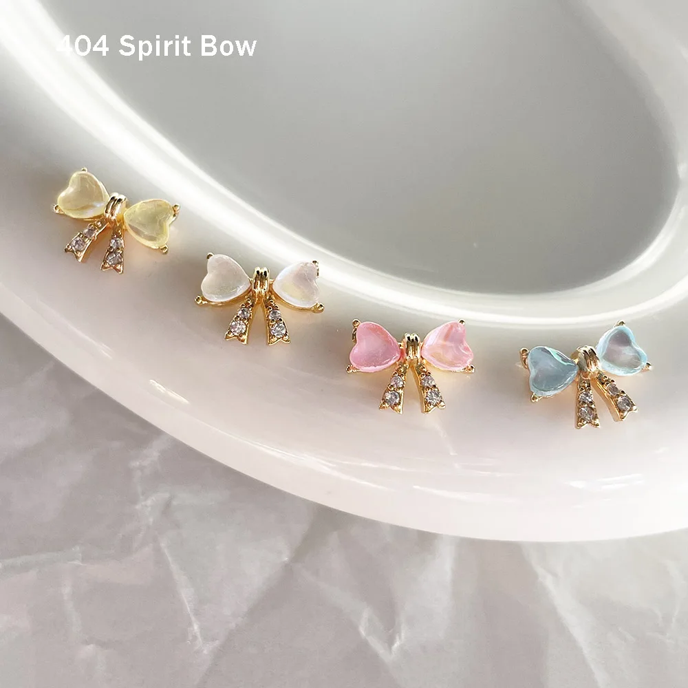 

-Spirit Bow- Dreamy Golded Kiyomi Bow Charms Illusory Fancy Heart Crystal Bowtie Alloy Zircon Diamond Adorn Nail Art Jewelry 404