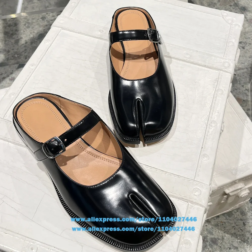 Tabi Mules Split Toe Slip on Slipper Loafers Men Glossy Leather Men's Single Shoes Luxury Designer Flats Casual Shoes Men Shoes