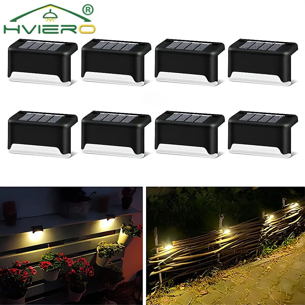 

8Pcs LED Solar Stair Wall Lamp Outdoor Garden Courtyard Fence Pathway IP65 Waterproof For Yard Patio Steps Night Light Lighting