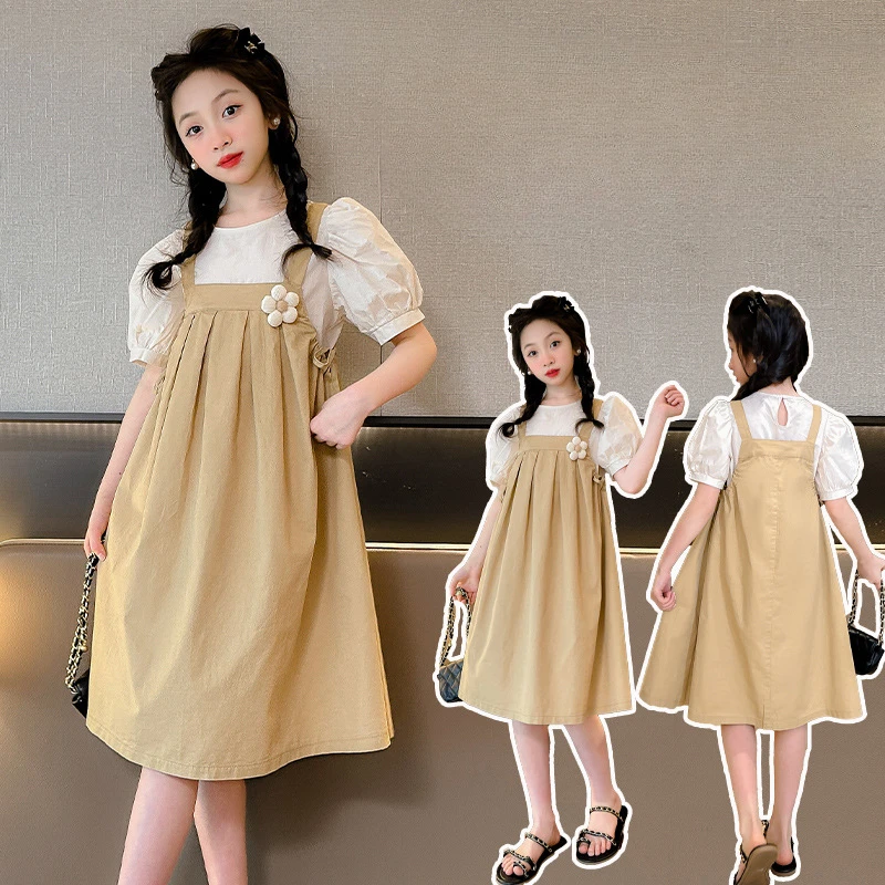 

Girls Suits Summer Dress 2024 New Korean Version Foreign Style Big Child Suspenders Dress Two-piece Fashion Girl Princess Skirt