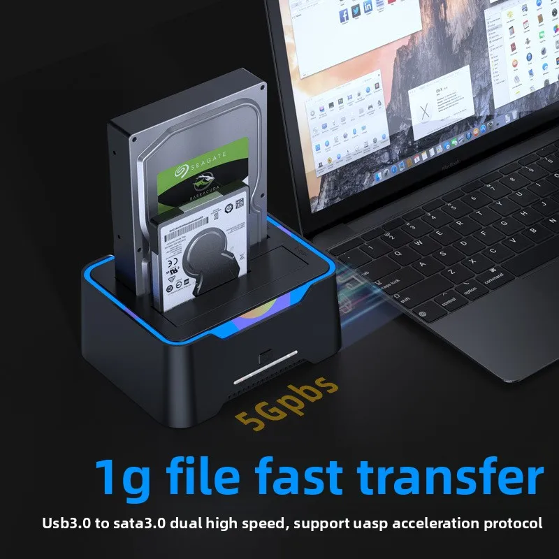 ULBS Hard Disk 2.5/3.5 Inch Enclosure USB 3.0 To SATA Dual Bay RGB Lamp Effect Hard Drive Docking Station Clone HDD SSD