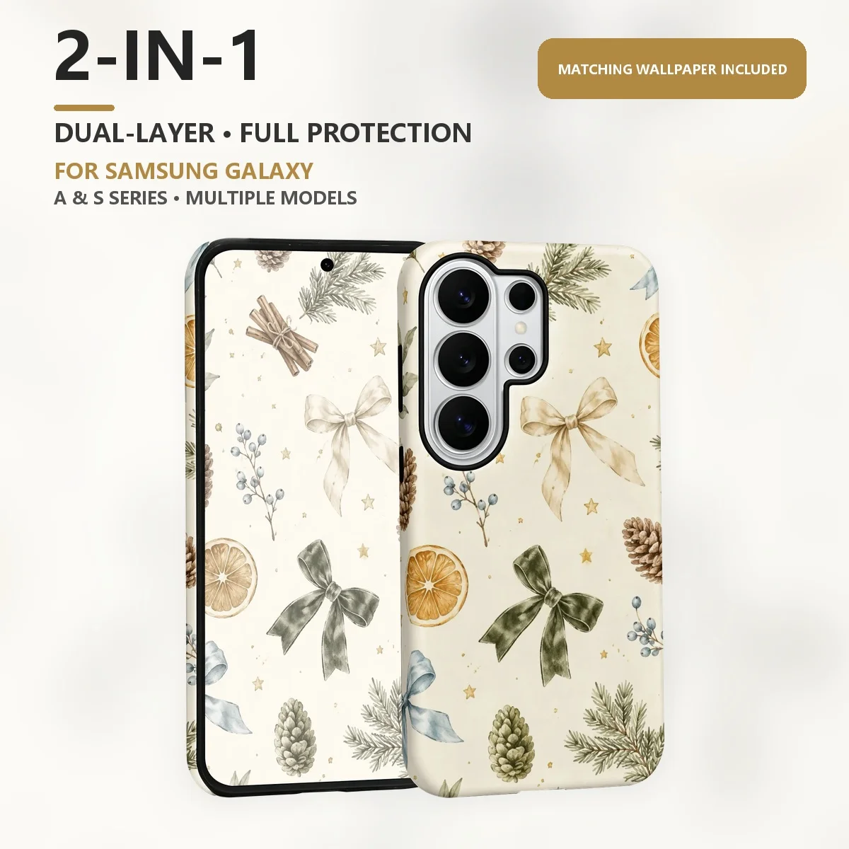 Watercolor Christmas Pattern 2-in-1 Dual-Layer Phone Case for Samsung Galaxy S26 S25 S24 Plus Ultra FE S20 FE A56 A17 A16 A15