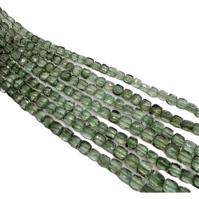 

Green Quartz 5mm faceted square 25cm nature for making jewelry necklace FPPJ wholesale Loose BEADS