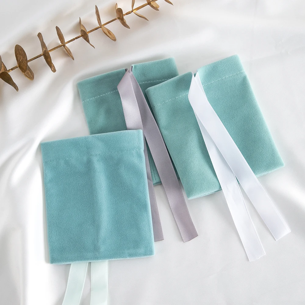 10 stücke grüner Schmuck Samt Tasche Band Bowknot Beutel Geschenk Display Verpackung Lagerung Hochzeit begünstigt Reise Süßigkeiten Kordel zug Tasche – Detail 11
