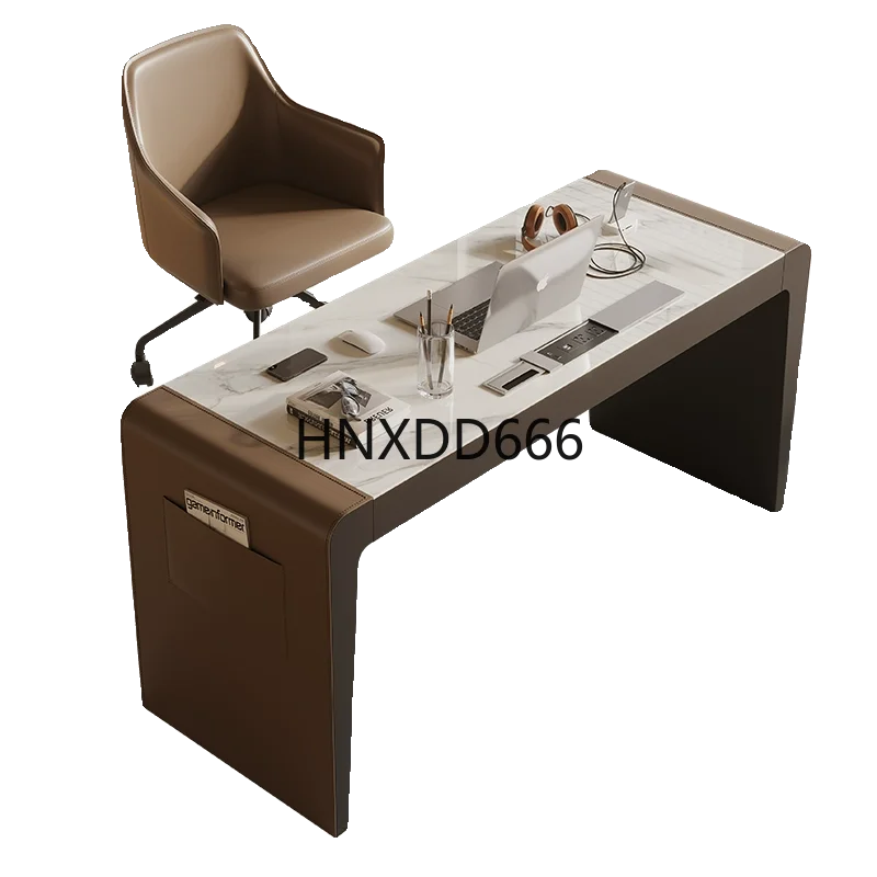 

Italian minimalist rock slab desk saddle leather computer desk