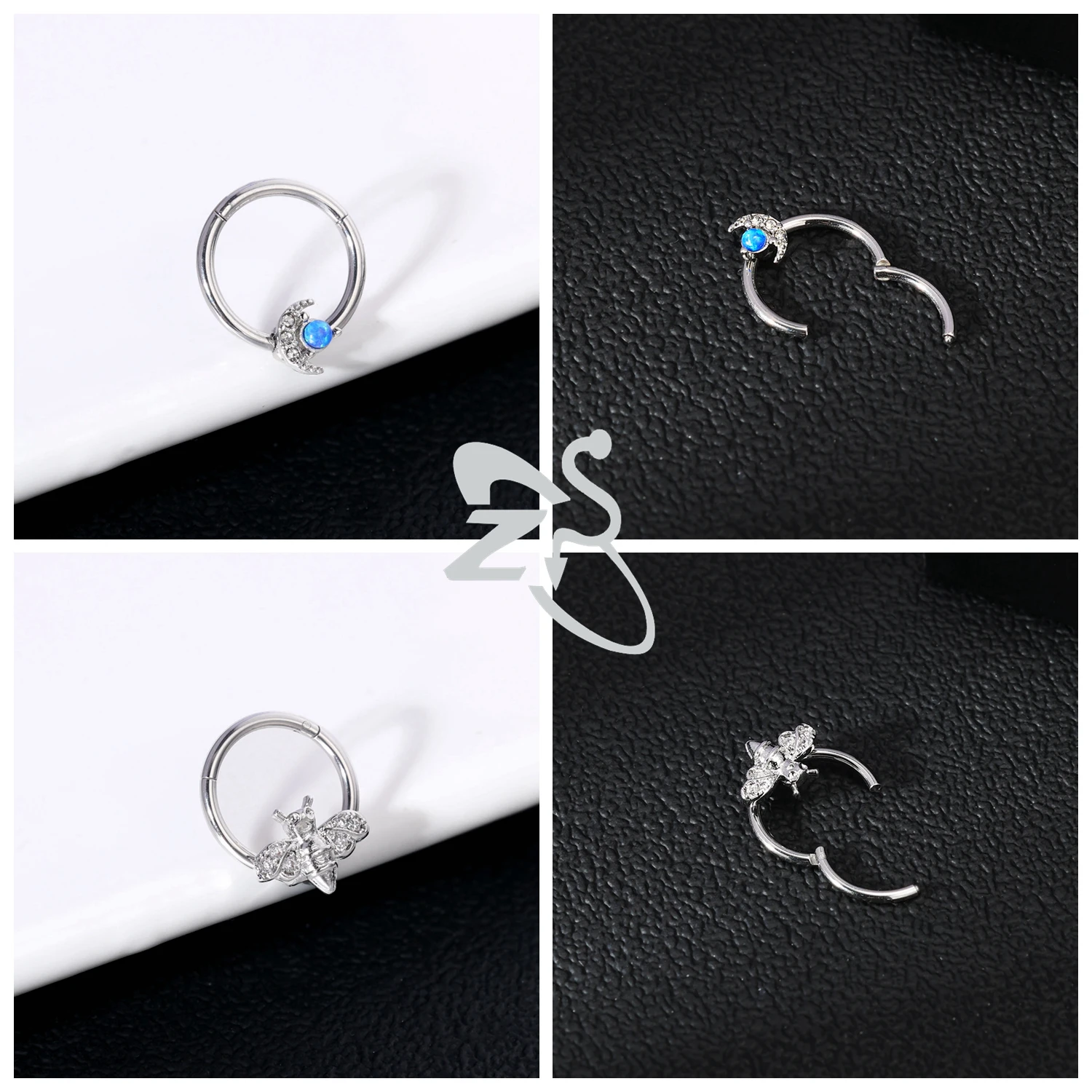 ZS 1 Stück süßer 16G Edelstahl Septum Ring Spinnennetz Herz Nasenloch Piercing CZ Kristall Ohr Helix Knorpel Ohrring Schmuck – Detail 7