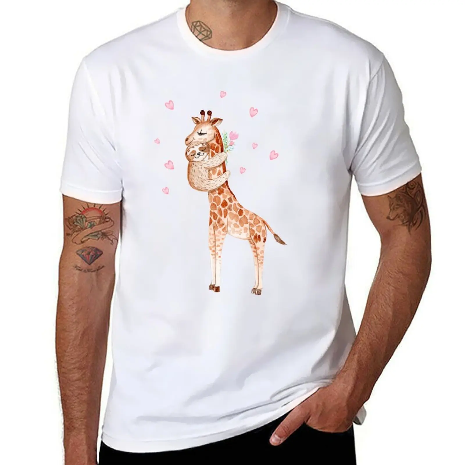 

Sloth and giraffe hugs T-Shirt anime t shirts oversize t shirt man casual funny t shirts dark humor T-Shirt