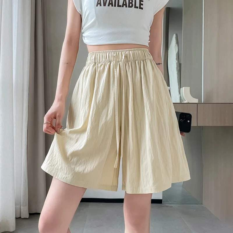 

2025 Women's Summer New High Waist Ice Silk Simple Solid Color High Grade Pants