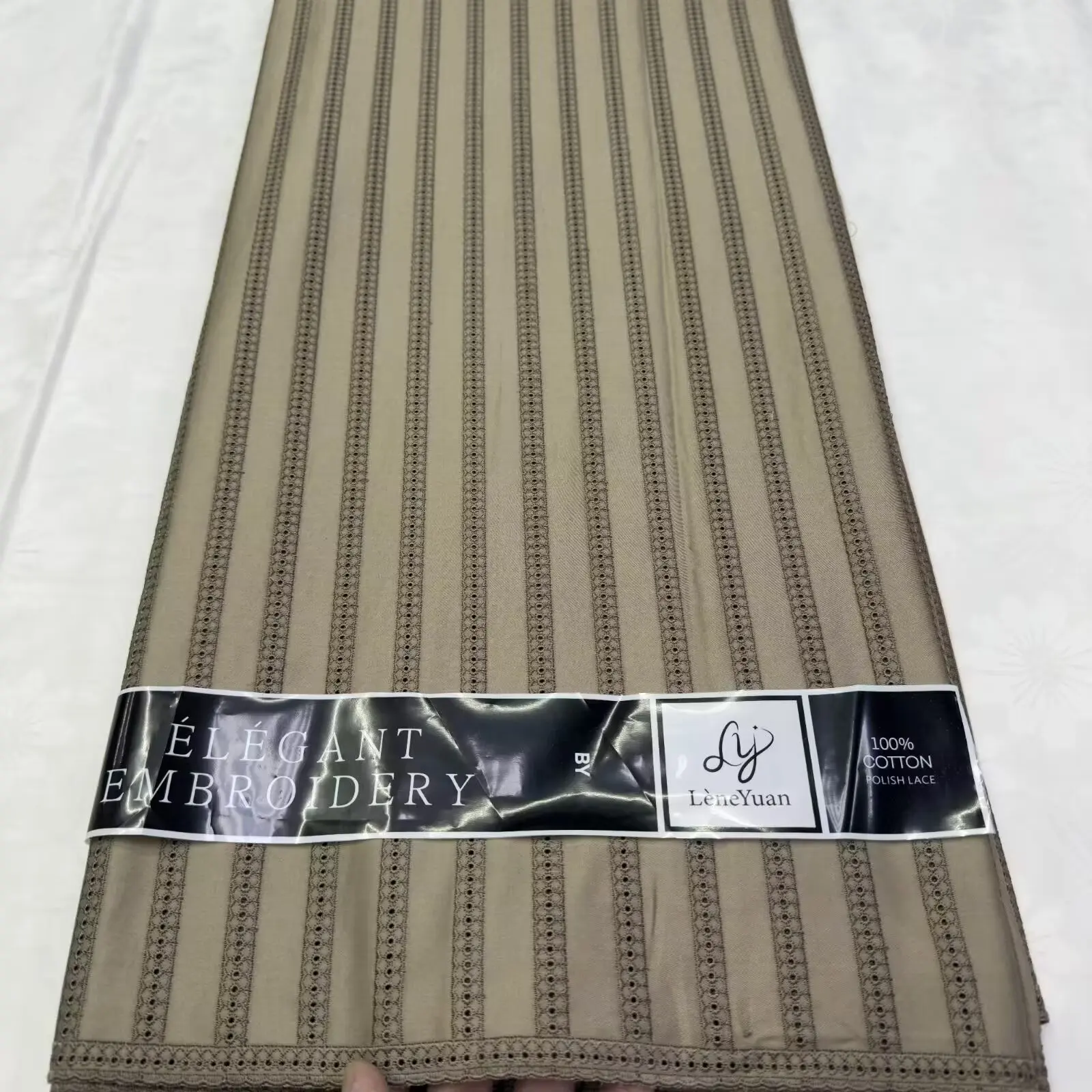 5 ヤードナイジェリア綿 100% ポーランドサテン刺繍生地高品質スイスボイルレース素材男性ドバイスタイル-LY