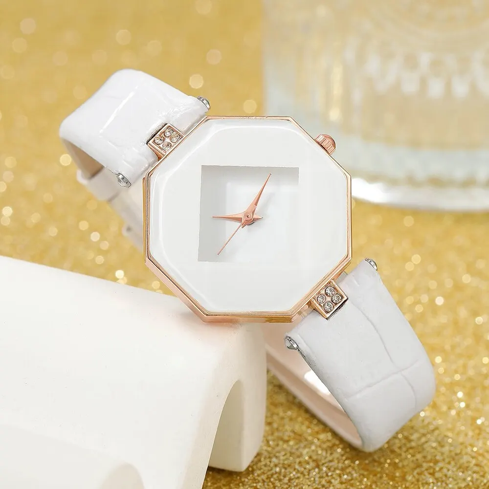 2pcs White Simple Watch Rhinestone Pearl Bracelet For Women Personality Irregularly Quartz Watch Bracelet Set