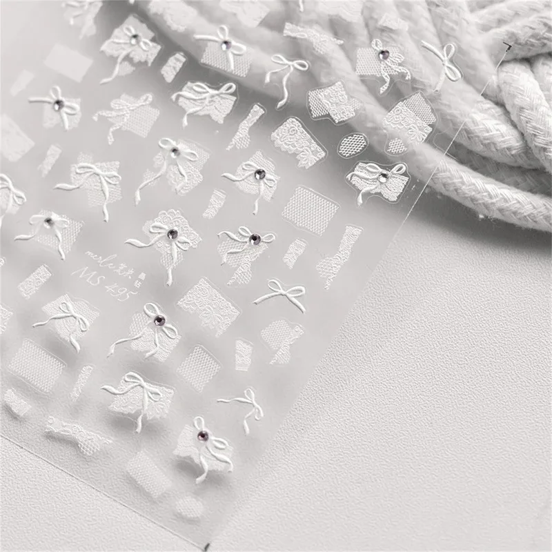 1 pz 5D diamante giapponese pizzo bianco arco adesivi per nail art perla strass decorazione per unghie decalcomanie adesive cursore accessorio fai da te