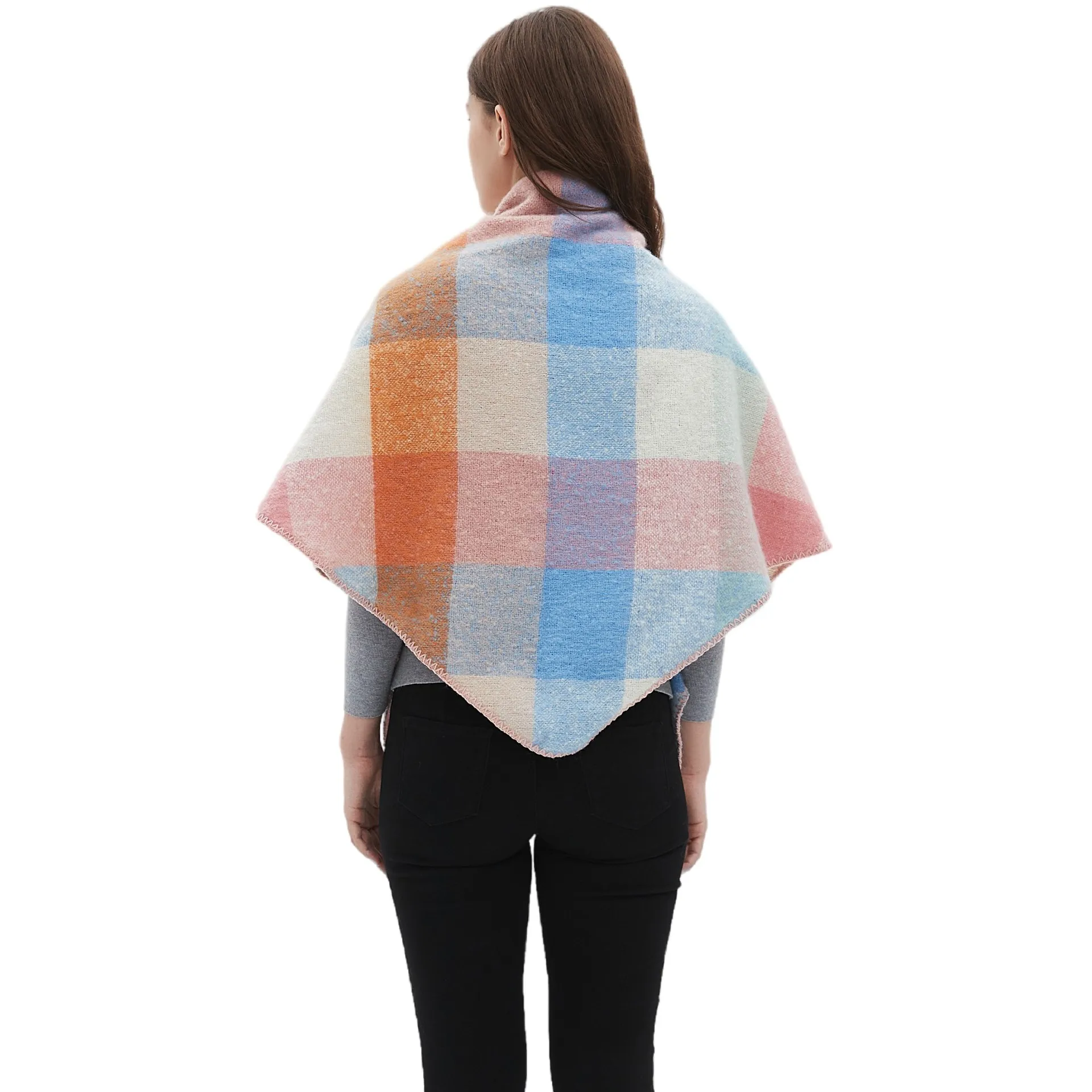 New Checkered Bib Fashion men's women's Outdoor Autumn Winter Circle Yarn Triangle Shawl Scarf 24W021