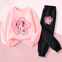 Pink Series Minnie Print Spring New Children's Clothing Sets Girls Long Sleeved Pullover Pants 2pcs Suit Kids Casual Sweatsuit