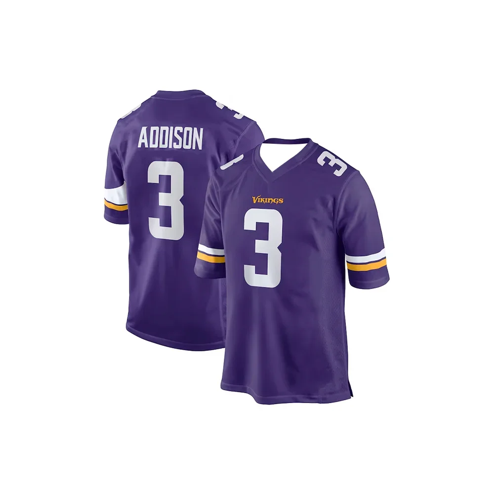 2025 Adult Minnesota American Football Jersey Rugby Jersey Sportswear Training Jersey T-shirt Vikings Jefferson 18# 3D Printing