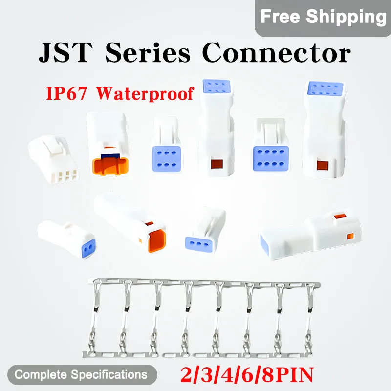 

10PCS JST Series Connector 2/3/4/6/8PIN IP67 Waterproof Wiring Harness Connector Electrica Automotive Sealed Plug With Pins