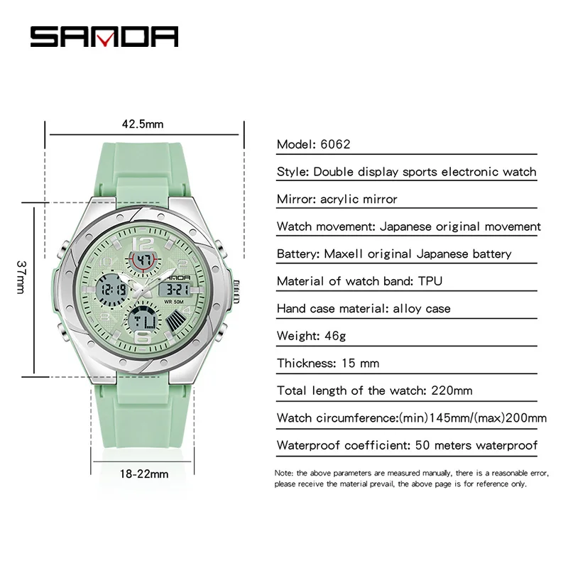 Sanda Mode Sport Vrouwen Horloges Mode Casual Led Digitaal Horloge Dames Polshorloges Casual Klok Reloj Hombre