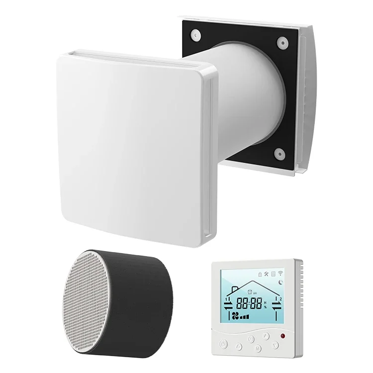 Premium LCD Display Heat Recovery Ventilator with Tuya App Control Energy Star Equivalent ERV System Study Bathroom Hotel Room
