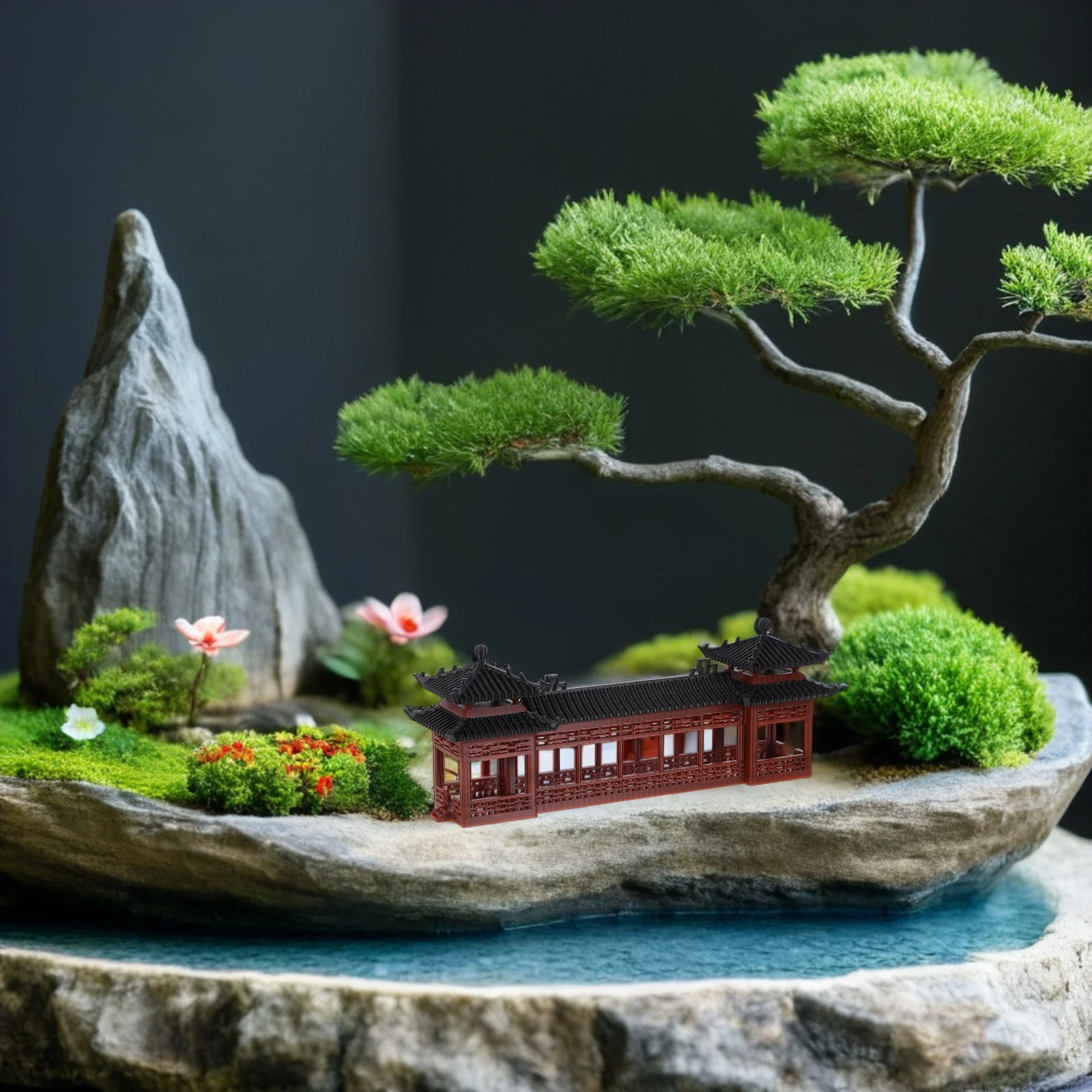 Miniature Asian Architecture Pavilion Plastic Ancient Corridor Decorative Ancient Chinese Corridor Micro Garden Landscape