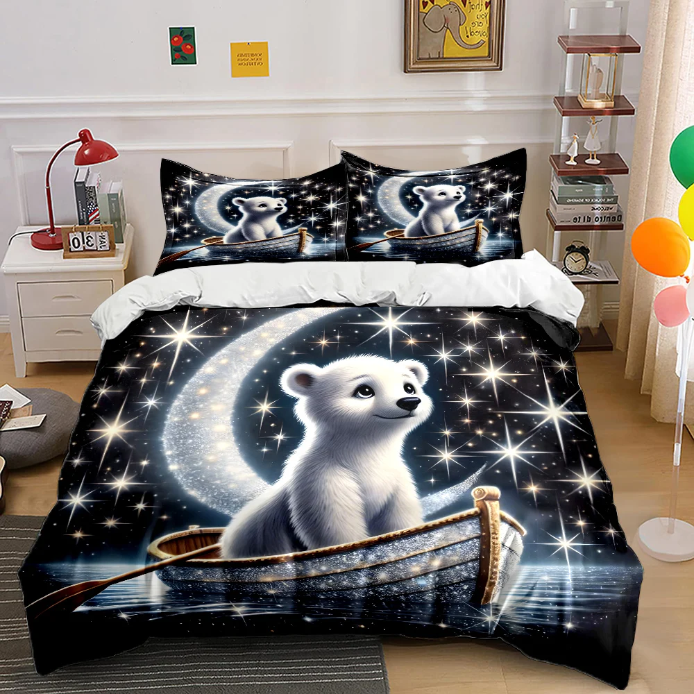 Starry Sky and Moon Fantasy Scene Print Bedding Set 1 Duvet Cover 2 Pillowcases for Adult and Children Luxury Gift Full Size