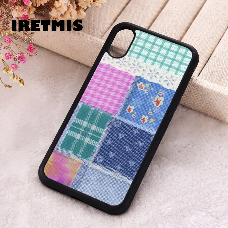 Iretmis Phone Cover Case For iPhone X XS Max XR 11 12 13 PRO MINI 14 15 16 Plus Rubber Silicone Patchwork Design