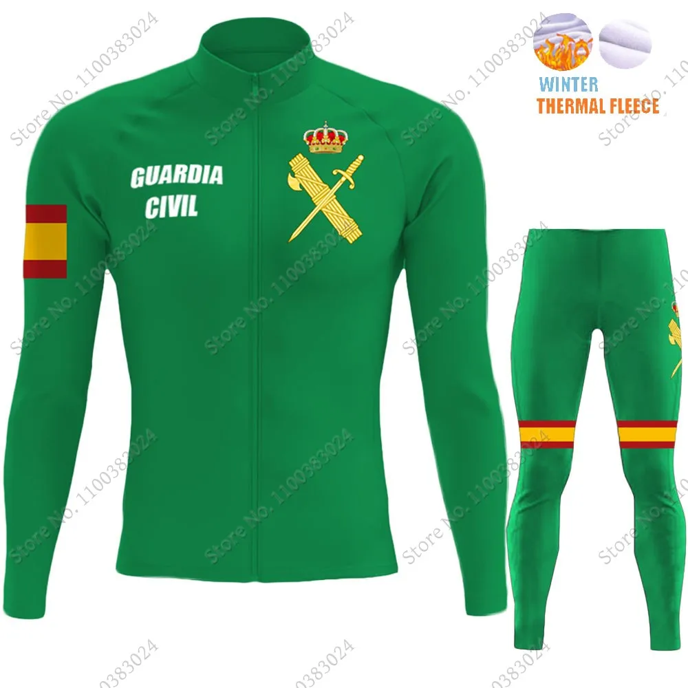 Green Civil Guard 2023 Cycling Clothing Jersey Set Winter Men Road Bike Thermal Jacket Suit MTB Maillot Ropa Ciclismo