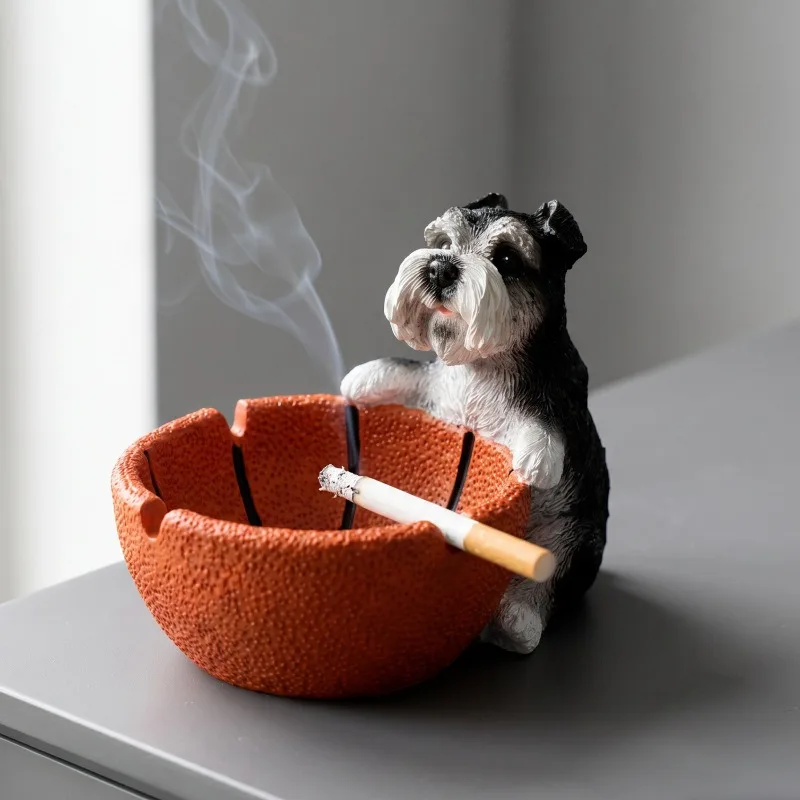 Nordic Resin Basketball Dog Statue Ashtray Ornaments Living Room Bedroom Office Desktop Ashtray Crafts Gifts for Boyfriend