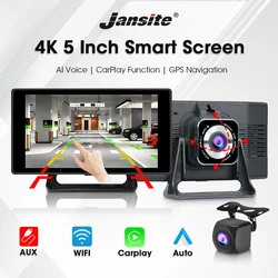 Jansite 5 inch Car DVR 4K Carplay & Android Auto Wireless Connection Rear Camera WIFI GPS Recorder Mirror-link Player AI Voice