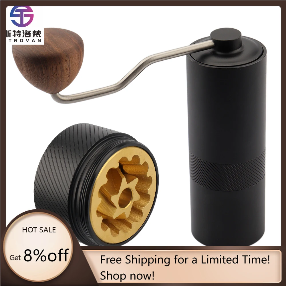 

STLF WJW Black 30g Capacity Manual Coffee Grinders 48mm Titanium Conical Burr Hand Coffee Mill Portable Outdoor Coffee Girnder M