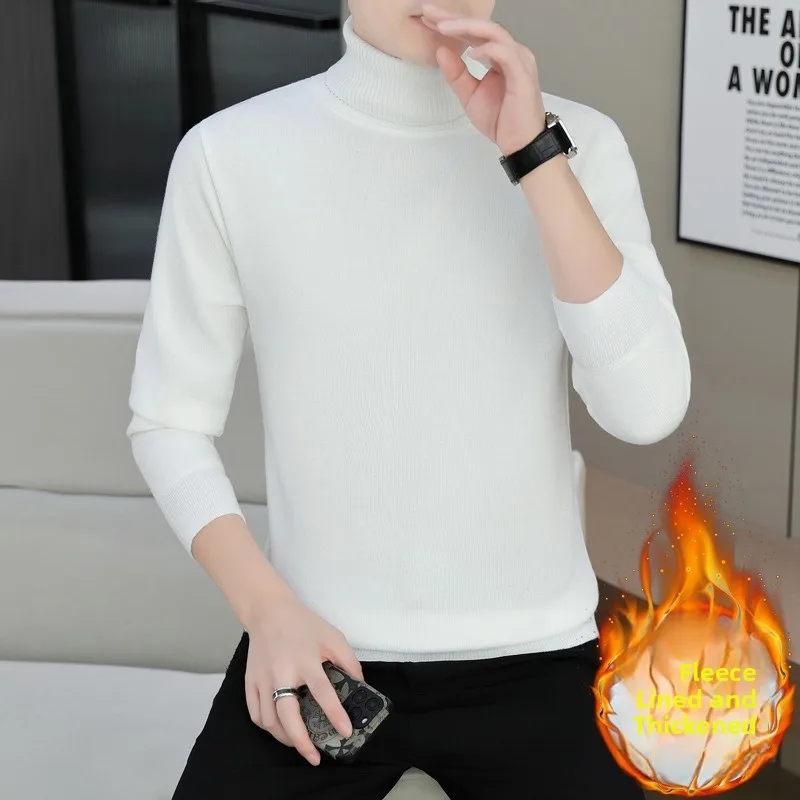 

Мужской зимний утепленный вязаный свитер с высоким воротником, простой базовый слой, топ большого размера, удобная внутренняя одежда с длинными рукавами