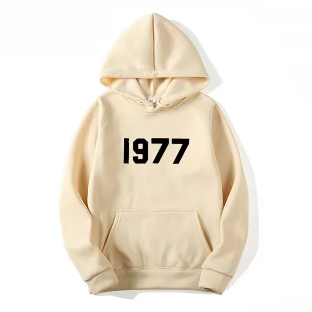 2024 New Pure Cotton Men\'s Hoodie Casual Sports Drawstring Hoodie 1977 Digital Print Front Kangaroo Pocket