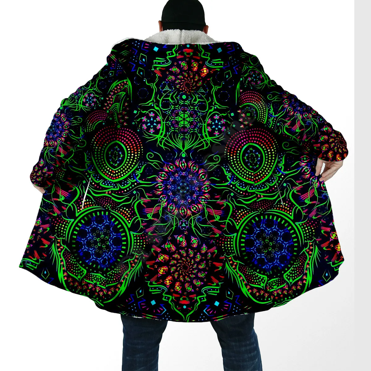 Psychedelic Elephant 3D All Over Printed Fashion Winter Men/Women Hooded Cloaks Fleece Wind Breaker Unisex Casual Warm Overcoat