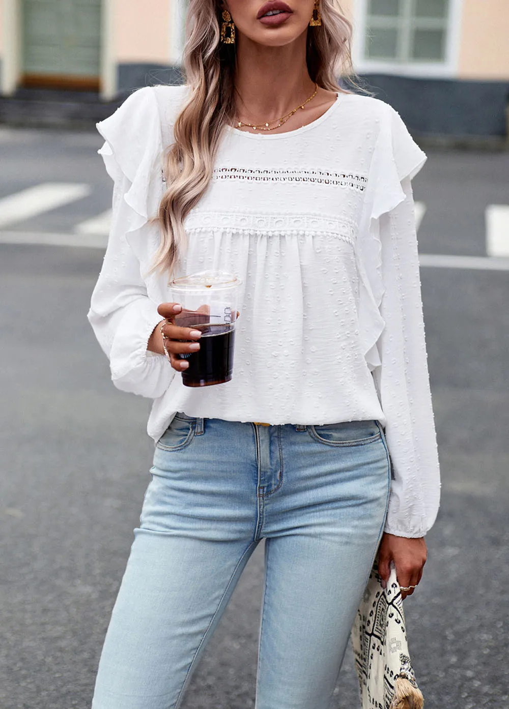 2024 Autumn/Winter Solid Color Shirt Women's Casual Long Sleeve Round Neck Loose Edition Top
