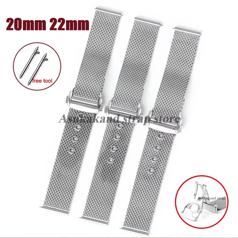 

Stainless steel WatchStrap for Omega Seamaster 007 Universal Bracelet Folding Buckle Milanese Mesh Steel 20mm 22mm WatchBand
