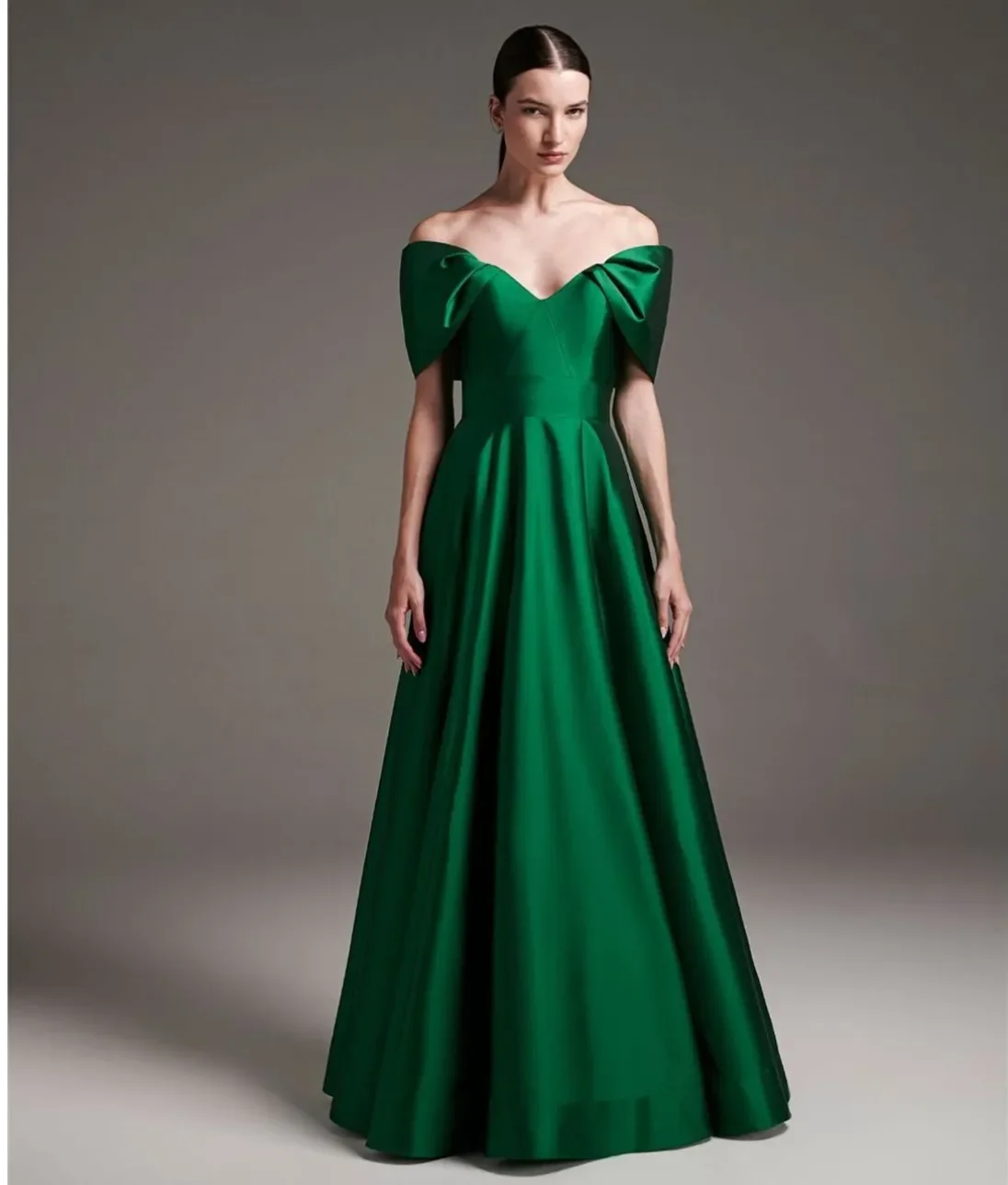 

Sexy Long Green Evening Dresses A-Line Off Shoulder Pleated Floor Length Formal Prom Dresses Vestidos De Noche for Women 2024